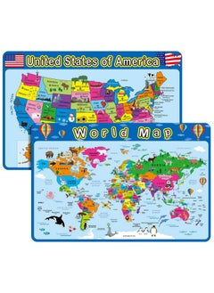 Patelai Patelai 2 Pcs Educational Placemats Learning Kids World Map United States Map Placemats Washable Kids Placemats Reusable Non Slip Placemats for Nursery Homeschool Kindergarten Classroom Supplies  - Image 1