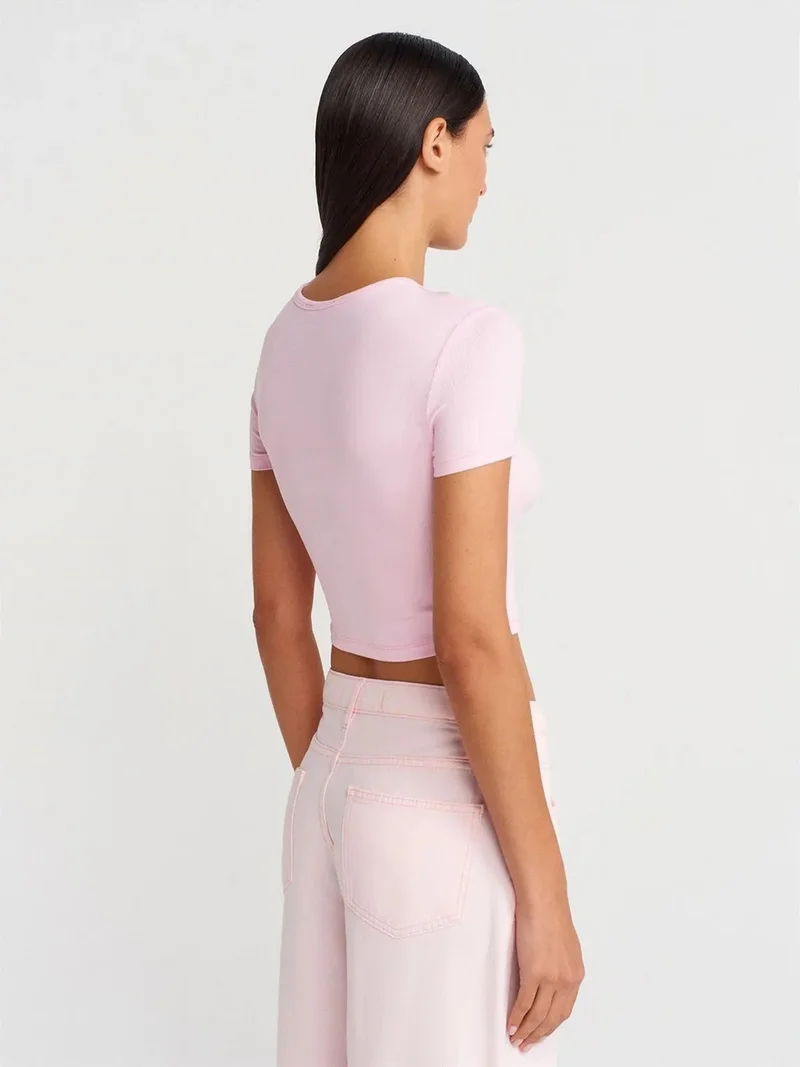 ديلفين Dilvin Slim Fit Crop Blouse With Buttons