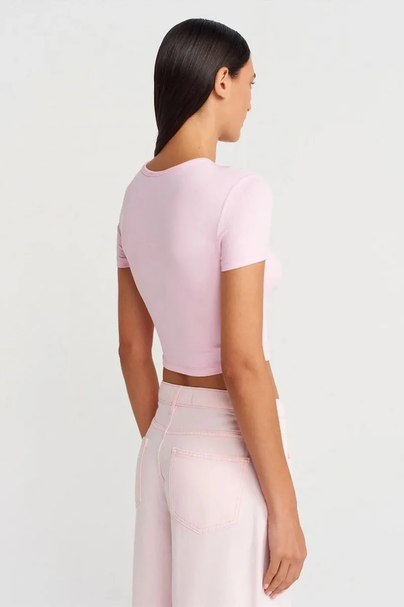 Dilvin Blush Pink DILVIN Slim Fit Crop Blouse With Buttons for Women | Best Price UAE