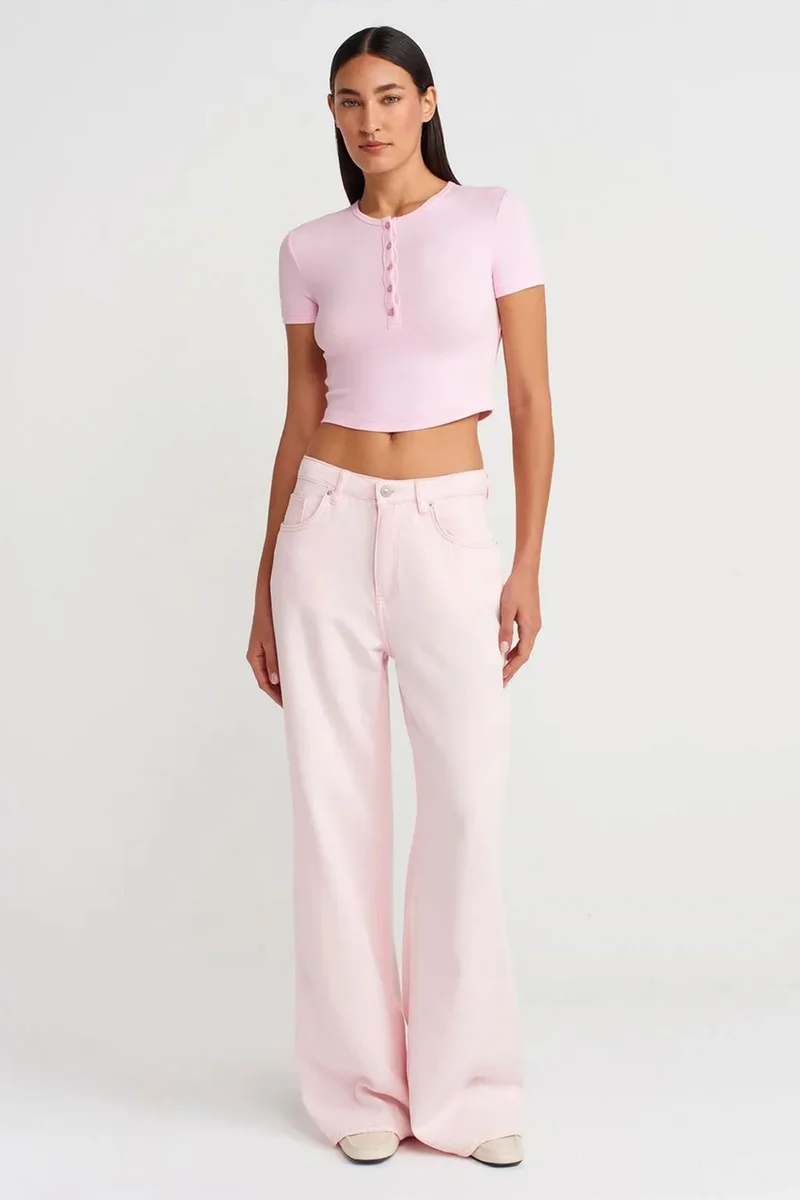 Dilvin Blush Pink DILVIN Slim Fit Crop Blouse With Buttons for Women | Best Price UAE