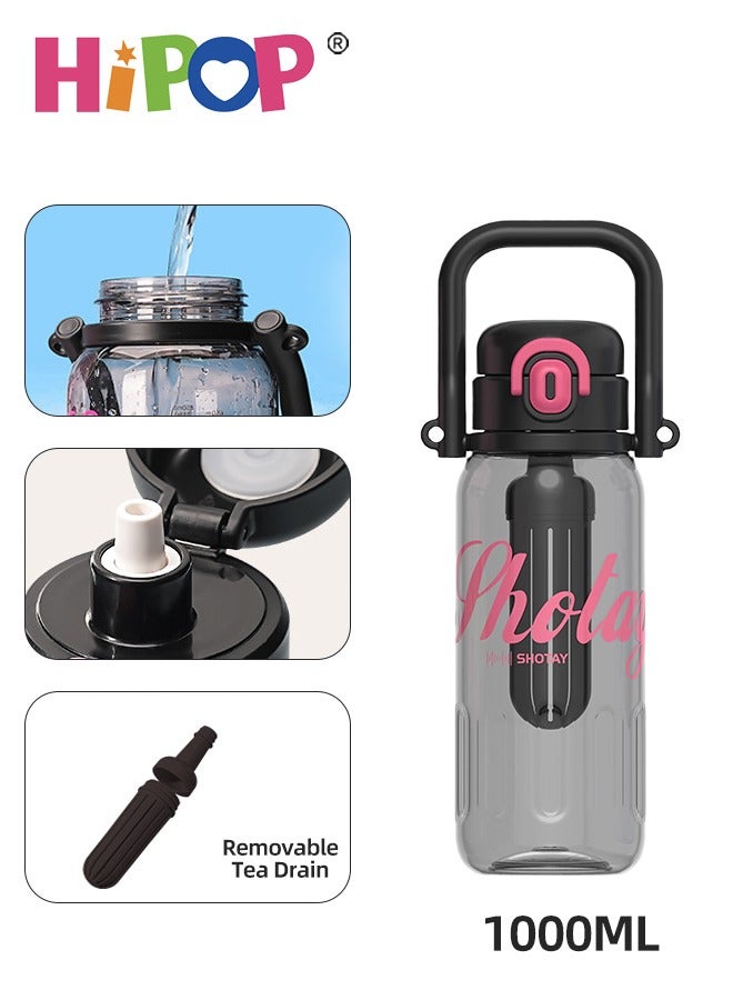 HIPOP 1000ML Sports Water Bottle, Sports Water Cup for Women, Two Drinking Spouts, Tritan, Leak-Proof, One-Button Lid, Removable Tea Infuser, Portable Water bottle for Gym, Outdoor, Home, and Office - Image 1
