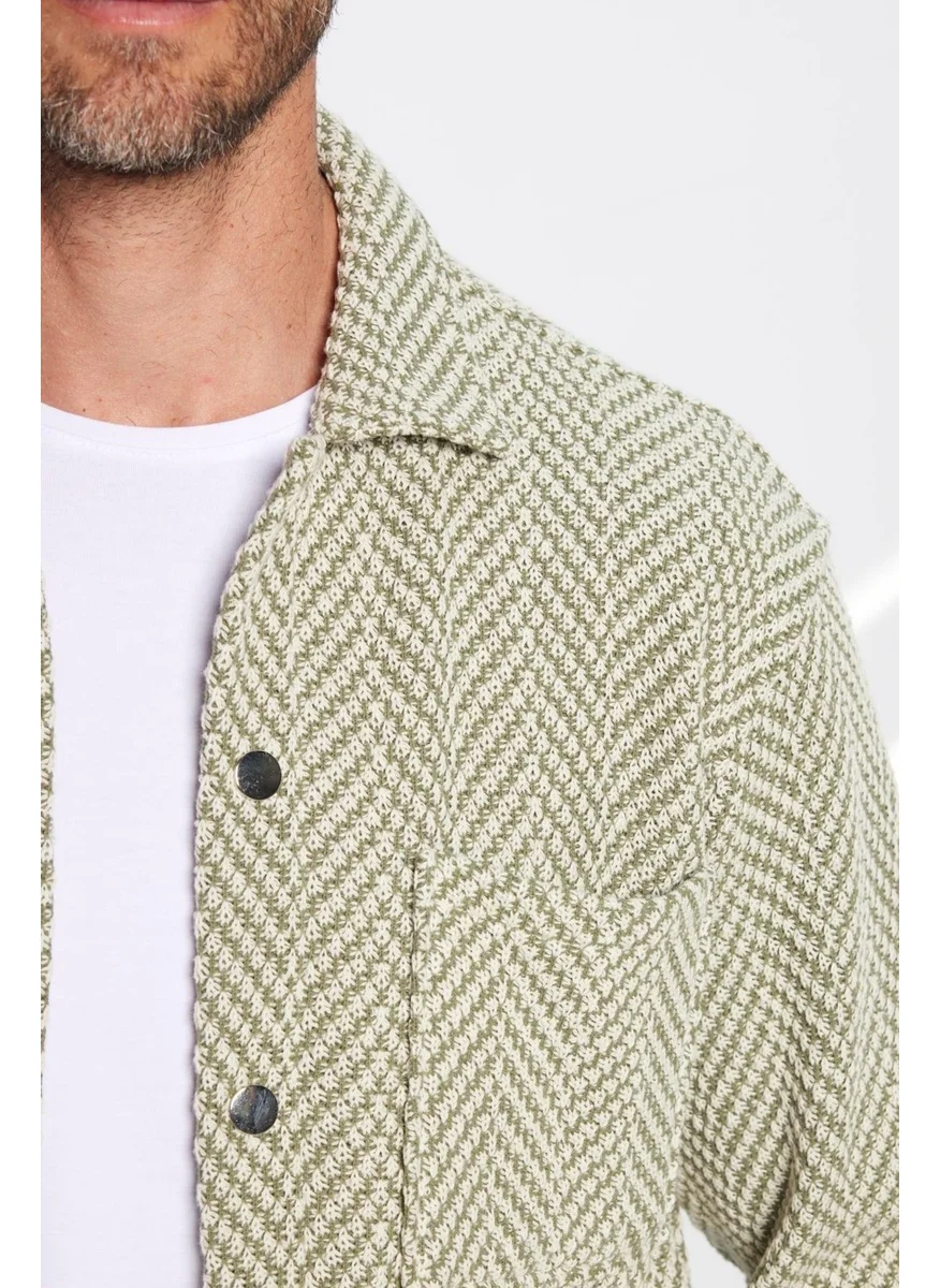 تودورس Men's Relax Fit Casual Cut Knitted Double Pocket Snap Button Dobby Shirt