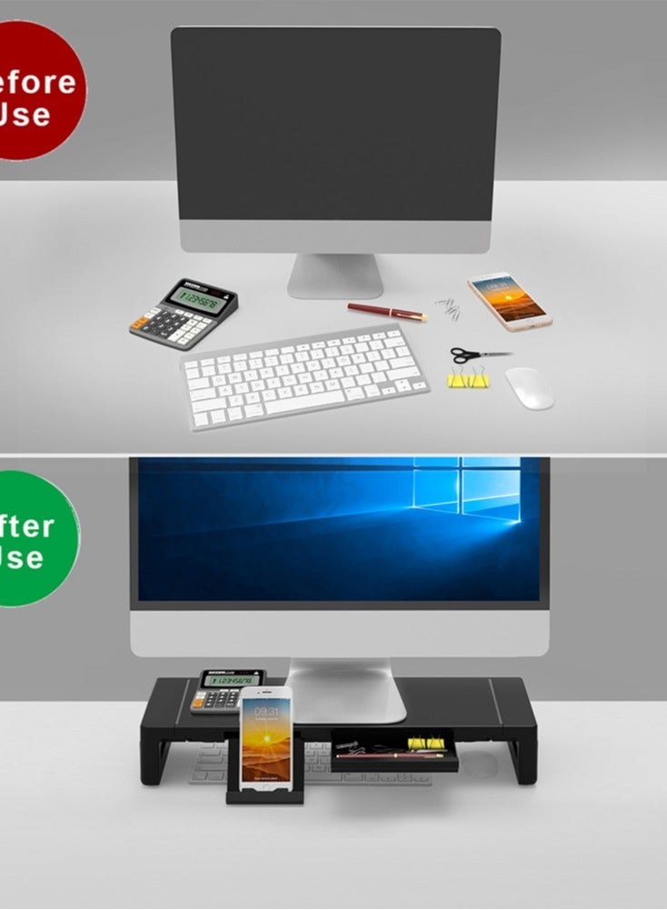 FlashHawk Monitor Stand Riser with Storage Drawer and Tablet Phone Stand,Foldable Computer Monitor Stand,Height Adjustable Computer Stand for Computer,Desktop,Laptop - Image 3