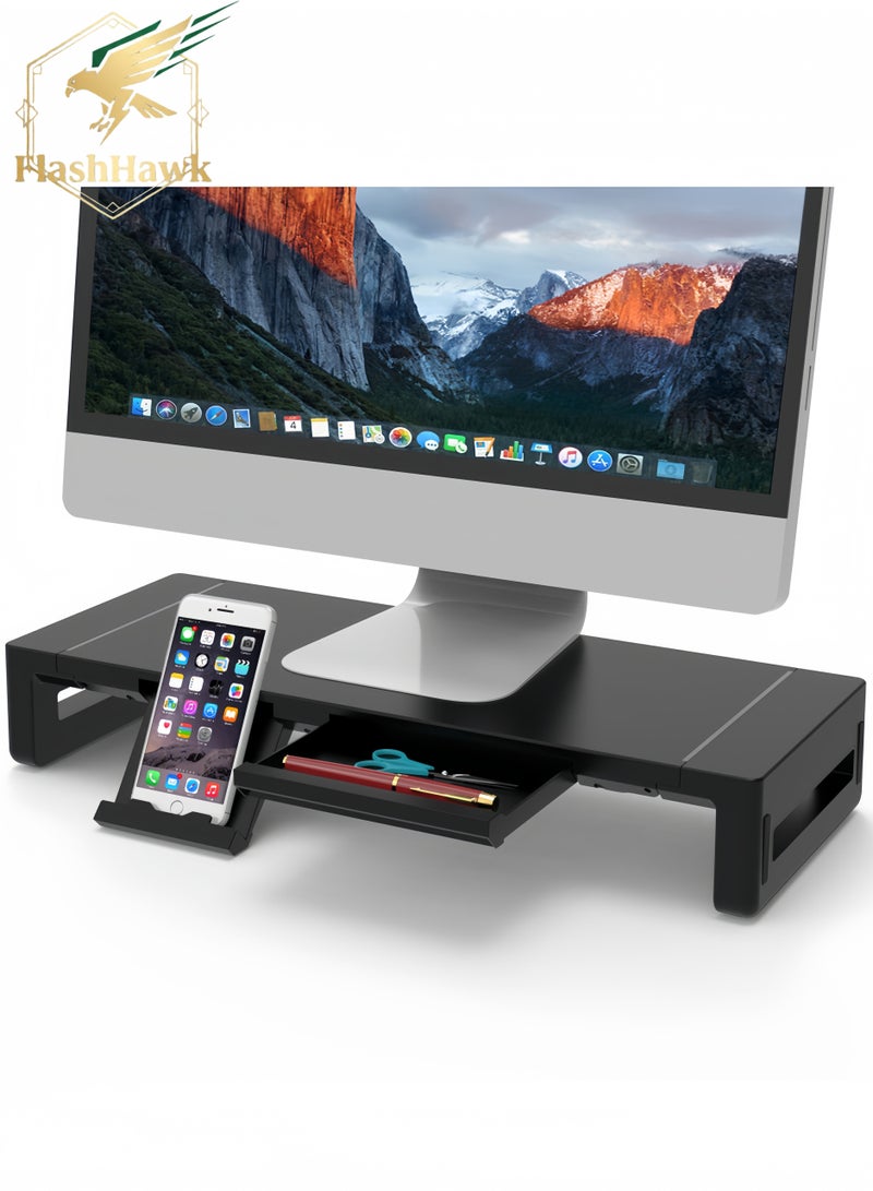 FlashHawk Monitor Stand Riser with Storage Drawer and Tablet Phone Stand,Foldable Computer Monitor Stand,Height Adjustable Computer Stand for Computer,Desktop,Laptop - Image 1