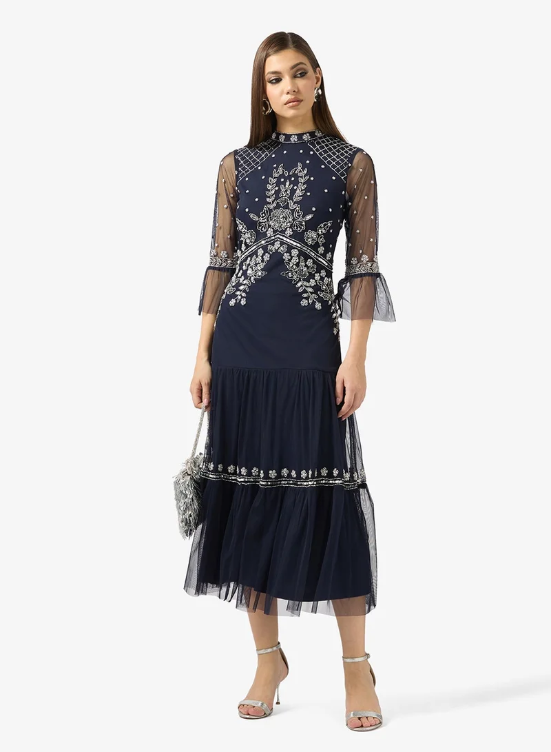 Frock and Frill Embellished tiered maxi dress
