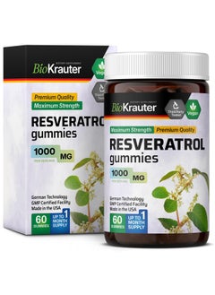 BIO KRAUTER BIO KRAUTER Resveratrol Gummies - Resveratrol 1000 mg Supplement - 98% Pure Trans Resveratrol - Antioxidant Support - 60 Vegan Chews  - Image 1