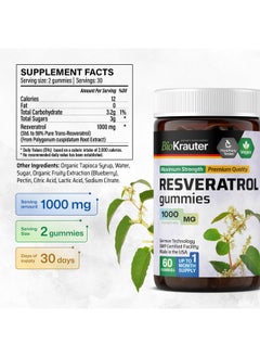 BIO KRAUTER BIO KRAUTER Resveratrol Gummies - Resveratrol 1000 mg Supplement - 98% Pure Trans Resveratrol - Antioxidant Support - 60 Vegan Chews  - Image 3