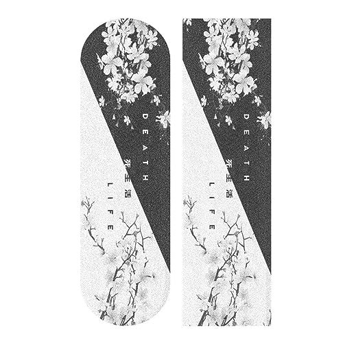 aportt Skateboard Grip Tape, 33x9 inch, Sakura-Death Life, Black White Cherry Blossom, PVC, Non-Slip, for Longboard, Roller Board, Stair Treads - Image 1