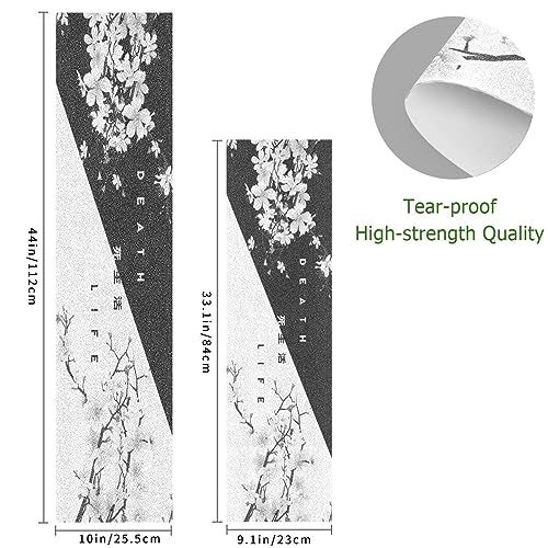 aportt Skateboard Grip Tape, 33x9 inch, Sakura-Death Life, Black White Cherry Blossom, PVC, Non-Slip, for Longboard, Roller Board, Stair Treads - Image 2