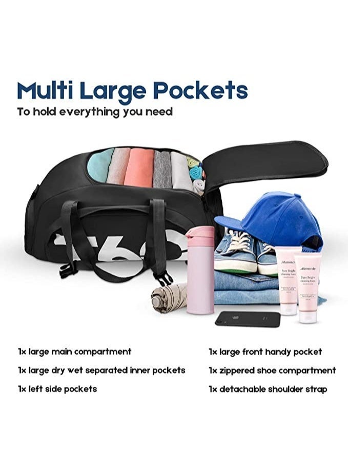 شنطة رياضية متعددة الاستخدامات، حقيبة سفر مع جيب للأحذية و جيب للملابس المبلل، سوستة توسيع، مقاومة للماء، للجنسين - Image 3