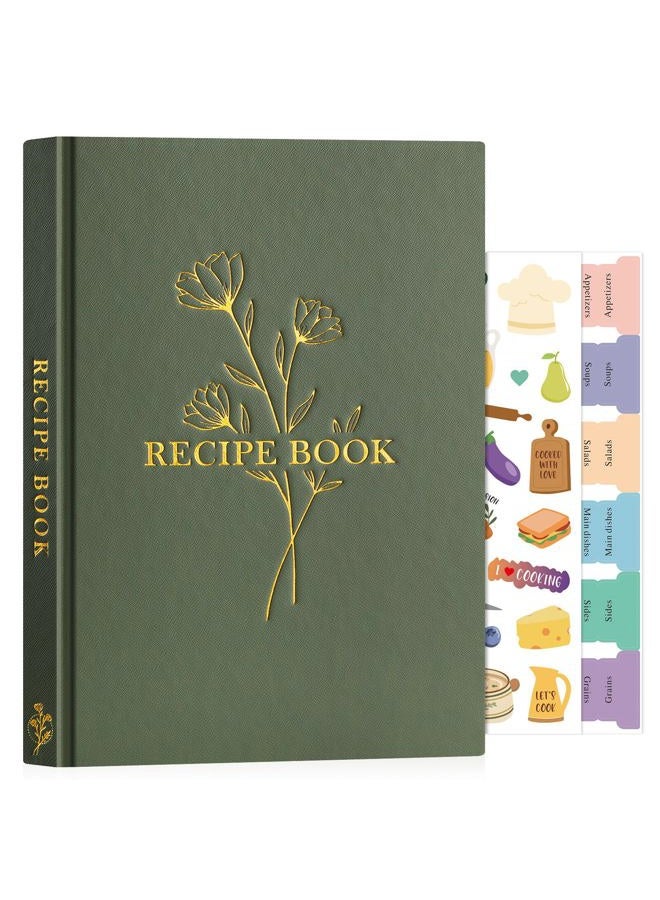 Lanpn Blank Recipe Book Cookbook to Write in Your Own Recipes, Waterproof B5 Empty Cooking Journal for 120 Recipes, Leather Cover Recipe Notebook with Stickers to Organize Your Family Recipes, Green - Image 1