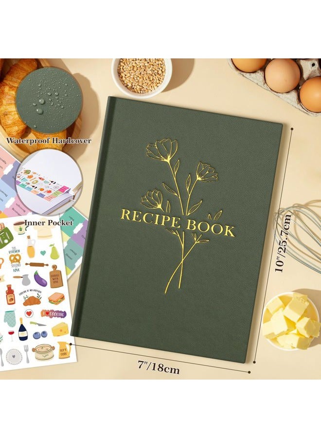 Lanpn Blank Recipe Book Cookbook to Write in Your Own Recipes, Waterproof B5 Empty Cooking Journal for 120 Recipes, Leather Cover Recipe Notebook with Stickers to Organize Your Family Recipes, Green - Image 2