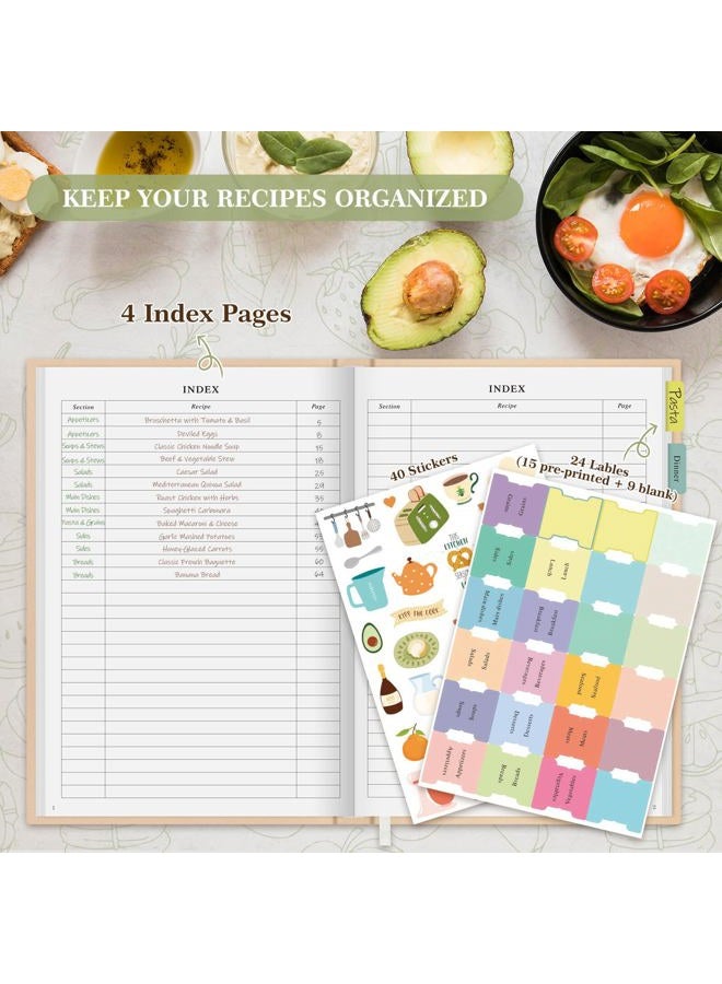 Lanpn Blank Recipe Book Cookbook to Write in Your Own Recipes, Waterproof B5 Empty Cooking Journal for 120 Recipes, Leather Cover Recipe Notebook with Stickers to Organize Your Family Recipes, Green - Image 5