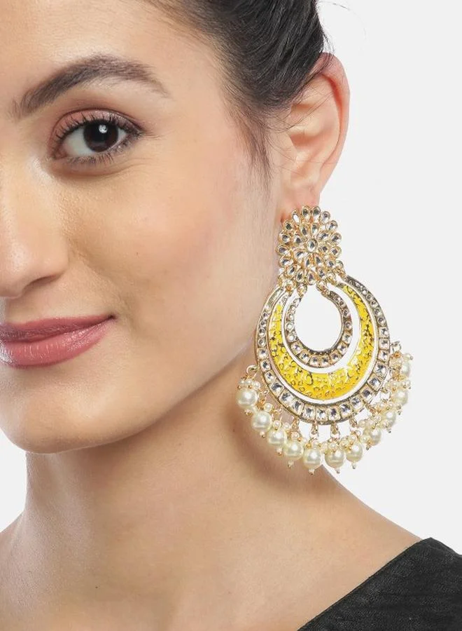 Priyaasi Elegant Women Yellow Brass Earrings with pattern and secured with Post and Back closure and styled in ideal for Ethnic moments — designed to make heads turn.