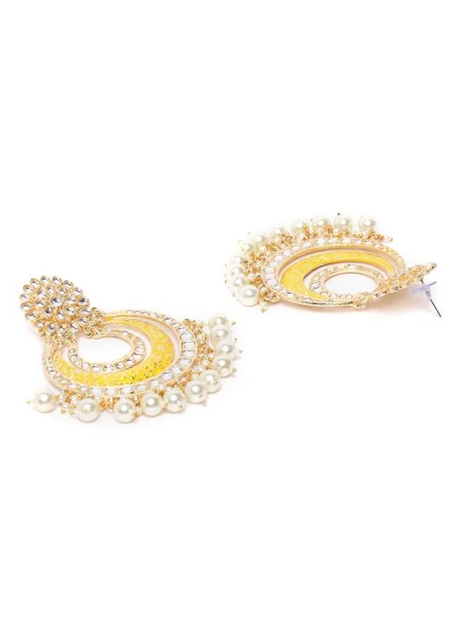 Priyaasi Elegant Women Yellow Brass Earrings with pattern and secured with Post and Back closure and styled in ideal for Ethnic moments — designed to make heads turn.