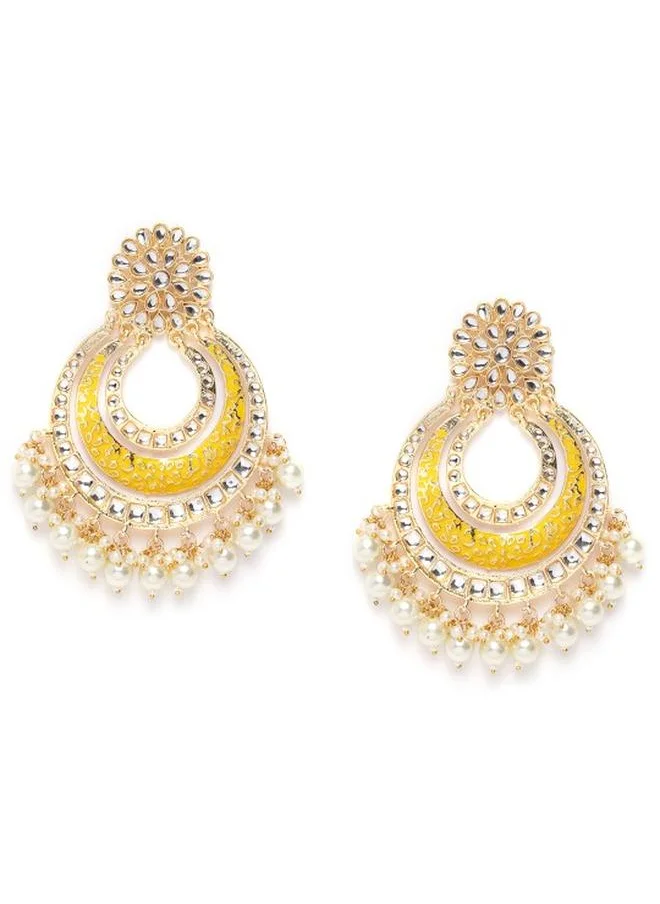 برياسي Elegant Women Yellow Brass Earrings with pattern and secured with Post and Back closure and styled in ideal for Ethnic moments — designed to make heads turn.