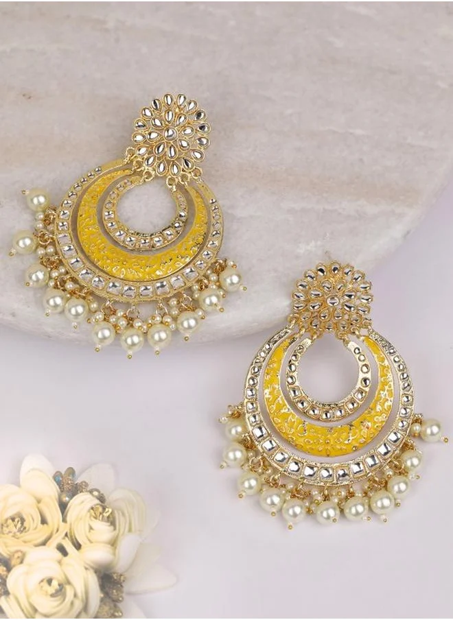 برياسي Elegant Women Yellow Brass Earrings with pattern and secured with Post and Back closure and styled in ideal for Ethnic moments — designed to make heads turn.