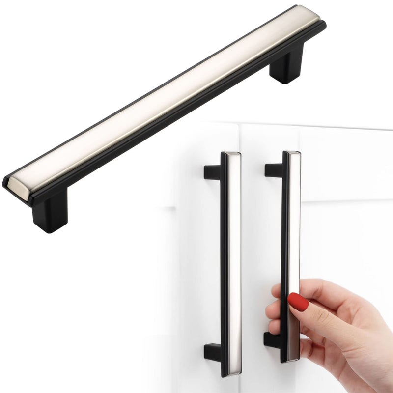 Berossa Nickel And Black Cabinet Pulls  Kitchen Cabinet Handles  5 Inch Screw Spacing  Pack Of 10 | Solid 2 Color Hardware For Cupboard Door Bedroom Dresser Drawer Bathroom Vanity Furniture 2281 - Image 1