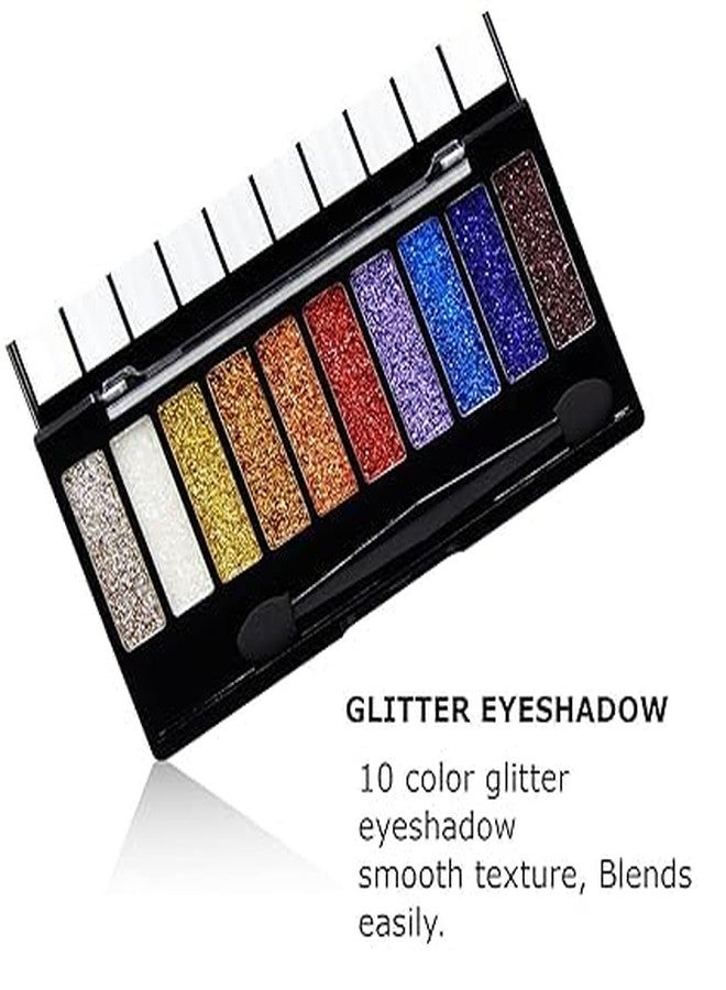 BANIRA 10 Colors Glitter Eyeshadow Palette-Shimmery Finish Highly Sparkle Glitter Pigmented Long Lasting Makeup Palette-Multicolor (01no) - Image 4