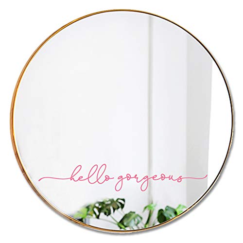 YYDESN Hello Gorgeous Pink Mirror Decal Vinyl Bathroom Wall Sticker Motivational Quote for MirrorGlassTile 15x25 Inch PVC Sticker - Image 1