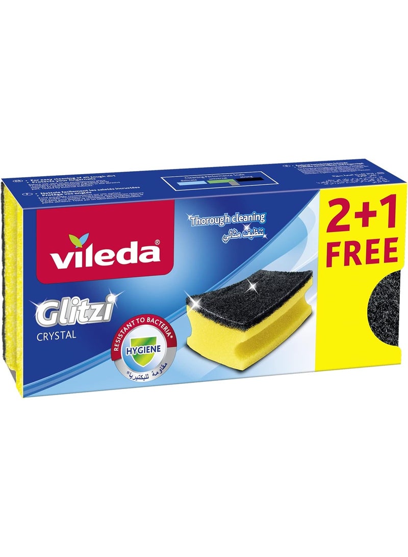 Vileda Glitzi Dishwashing Sponge 2+1 Pieces – High Foam Scourer for Tough Dirt - Image 1