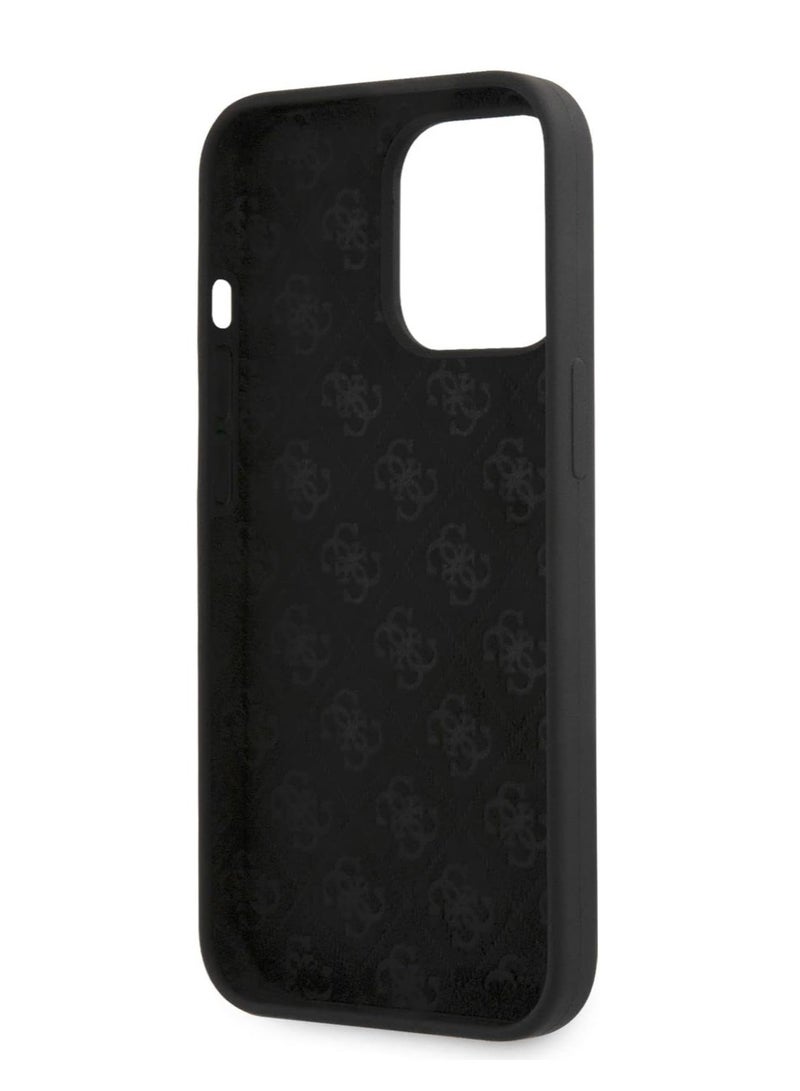 GUESS Guess Liquid Silicone Case With Gold Metal Logo Script For Iphone 13 Pro (6.1 Inches) - Black - Image 2