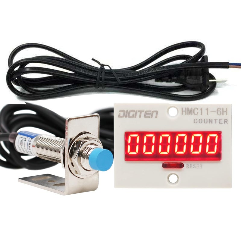 DIGITEN 110V-240V 6-Digit 0-999999 LED Display Digital UP Counter+Inductive Proximity Switch NPN Sensor+Holder - Image 1