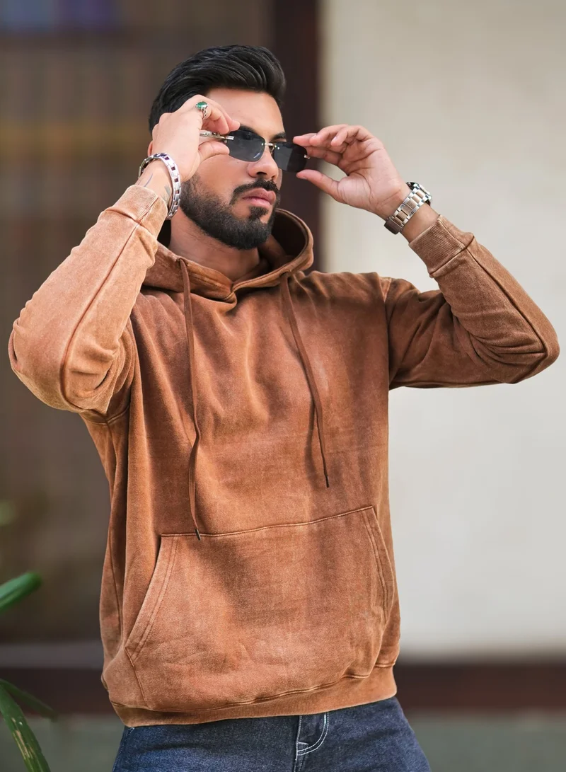 مانياك سويت شيرت رجالي مانياك بني واسع بقلنسوة وأكمام كاملة