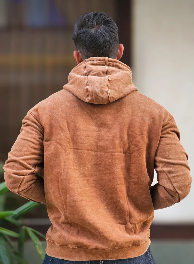 Maniac  Maniac Mens Solid Acid Wash Hooded Neck Full Sleeve Brown Oversized Sweatshirt for Men | Best Price UAE