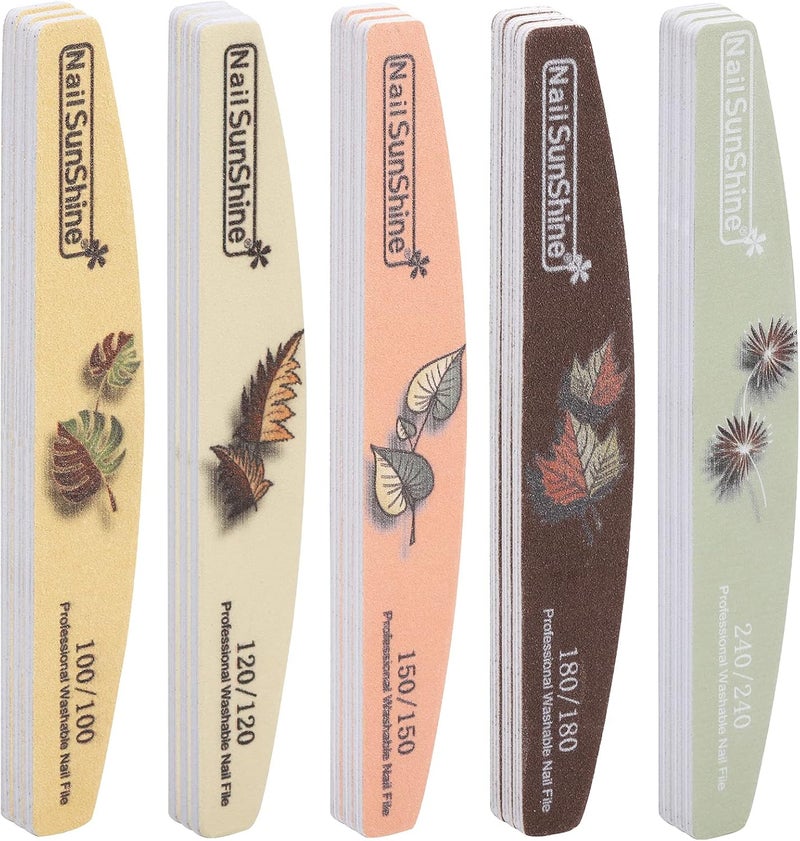 25 Pieces Nail Files and Buffers Mixed Grit, 100/120/150/180/240 Grits Reusable Emery Boards for Acrylic Files and Natural Nails