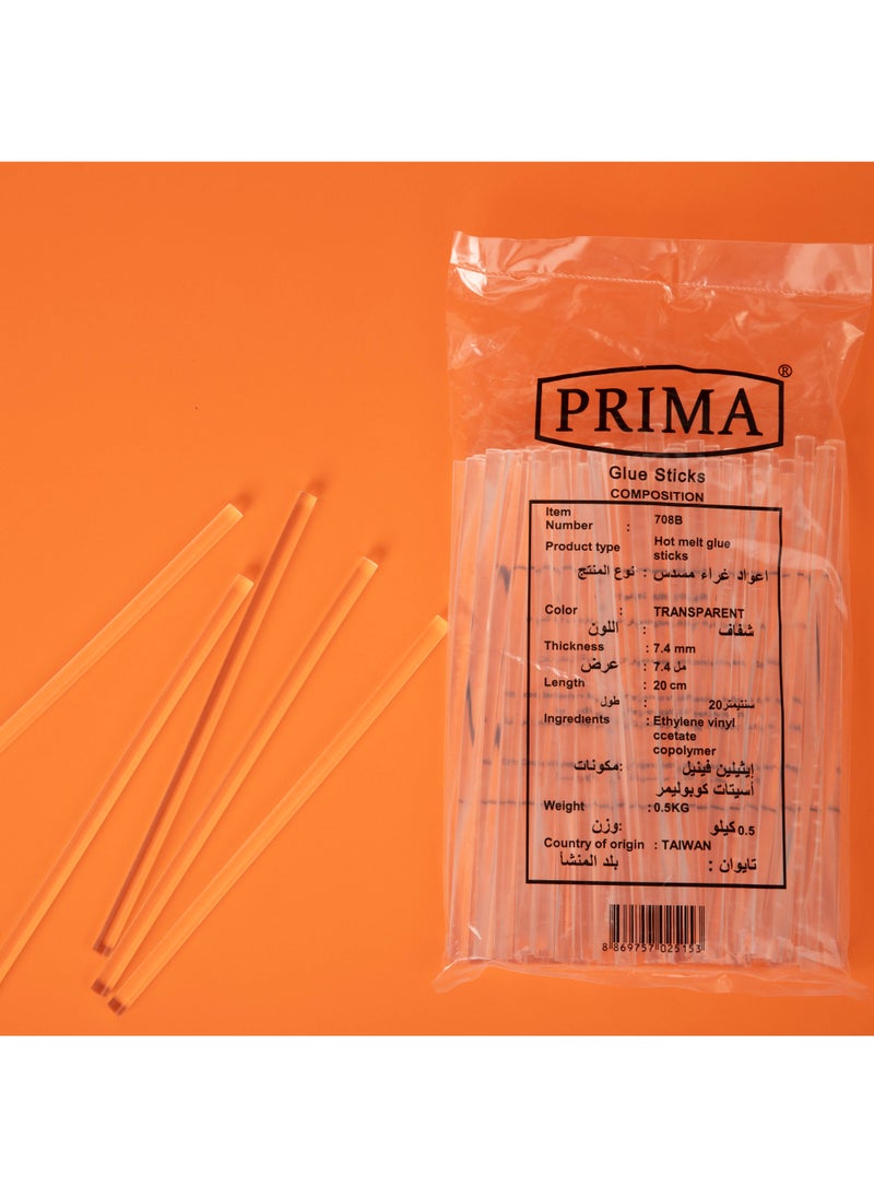 بريما 500 جرام غراء - شفافة | قطر 7.4 مم طول 20 سم، لاصق قوي وسريع الذوبان لمواد الخشب والبلاستيك والمعدن، مناسبة لمسدسات الغراء الصغيرة، جودة صنع في تايوان — بريما - Image 2