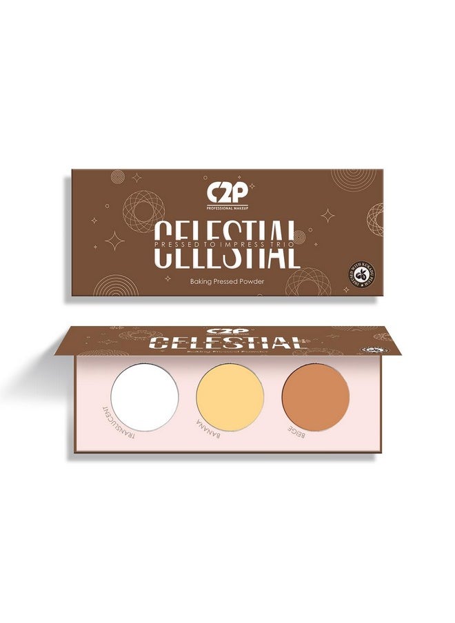 سي2بي بروفيشنال ميكاب - بودرة مضغوطة C2P Pro للنساء | مجموعة مكياج الوجه Celestial 3 في 1 شفافة، بيج، بودرة الموز | خفيفة الوزن تدوم طويلاً | غنية بزيت البرقوق الكاكادو وفيتامين E (Get Set Go، 12 جرامًا) - Image 1
