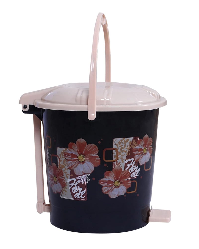 Kuber Industries Kuber Industries Durable Floral Print Plastic Pedal DustbinWaste BinTrash Can For Kitchen Home With Handle7 Litre Black  - Image 2