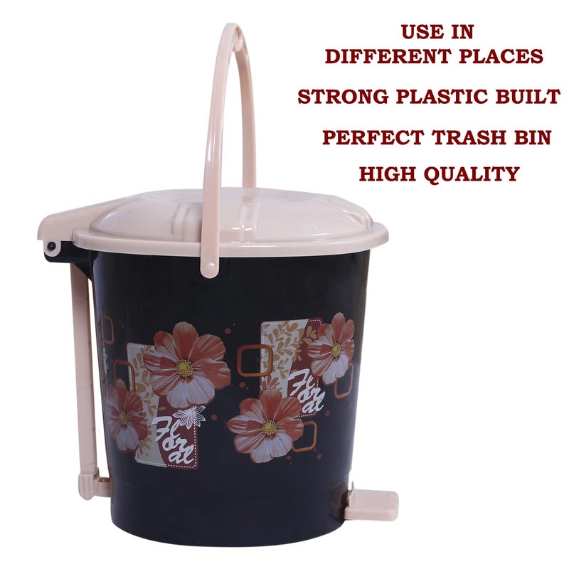 Kuber Industries Kuber Industries Durable Floral Print Plastic Pedal DustbinWaste BinTrash Can For Kitchen Home With Handle7 Litre Black  - Image 5