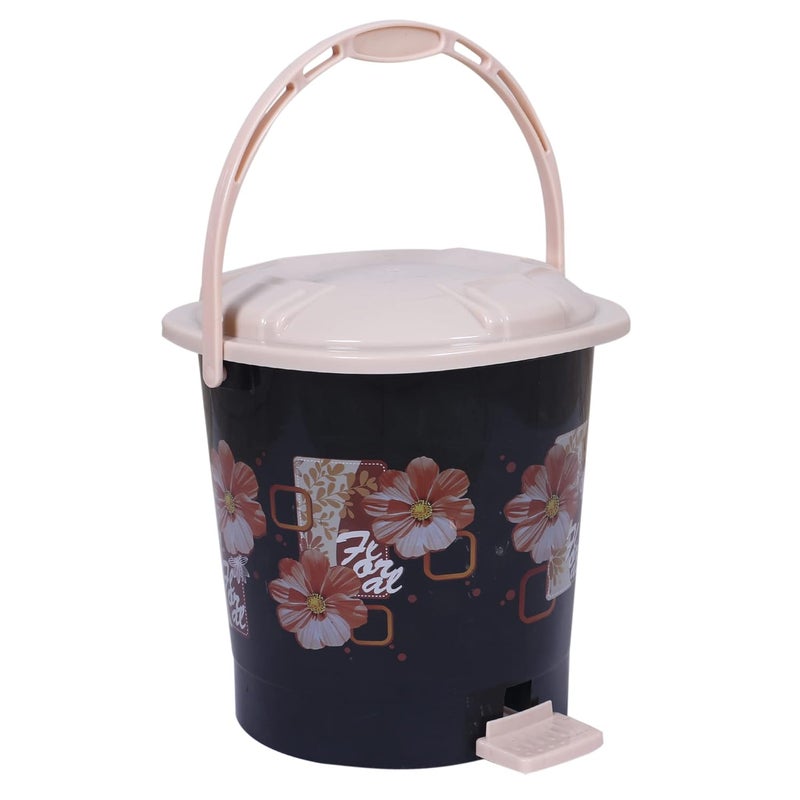Kuber Industries Kuber Industries Durable Floral Print Plastic Pedal DustbinWaste BinTrash Can For Kitchen Home With Handle7 Litre Black  - Image 1