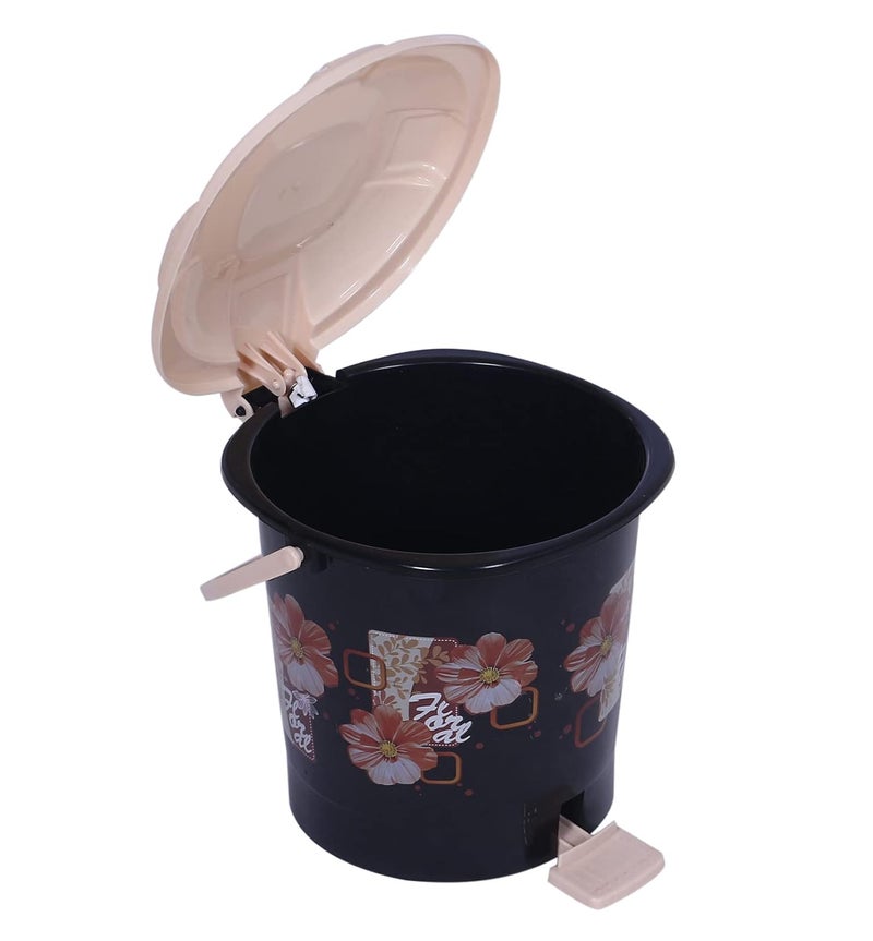 Kuber Industries Kuber Industries Durable Floral Print Plastic Pedal DustbinWaste BinTrash Can For Kitchen Home With Handle7 Litre Black  - Image 3