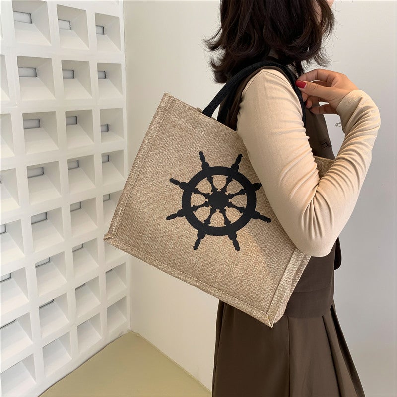 Large-Capacity Linen Bag For Women 2025 Fashionable Linen Satchel Mommy Bag Student Class Shoulder Tote Bag - Image 4