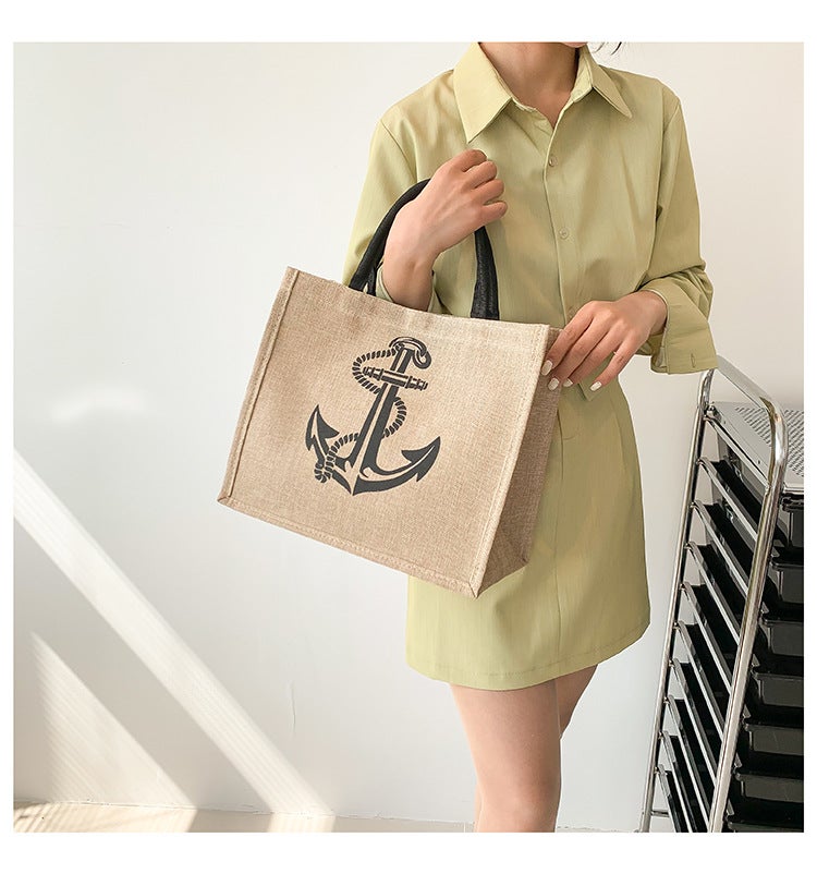 Large-Capacity Linen Bag For Women 2025 Fashionable Linen Satchel Mommy Bag Student Class Shoulder Tote Bag - Image 1