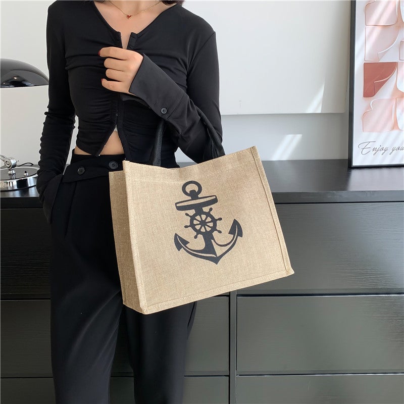 Large-Capacity Linen Bag For Women 2025 Fashionable Linen Satchel Mommy Bag Student Class Shoulder Tote Bag - Image 3