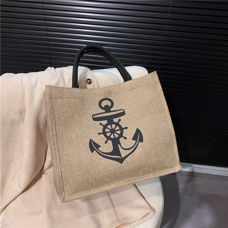 Large-Capacity Linen Bag For Women 2025 Fashionable Linen Satchel Mommy Bag Student Class Shoulder Tote Bag - Image 5