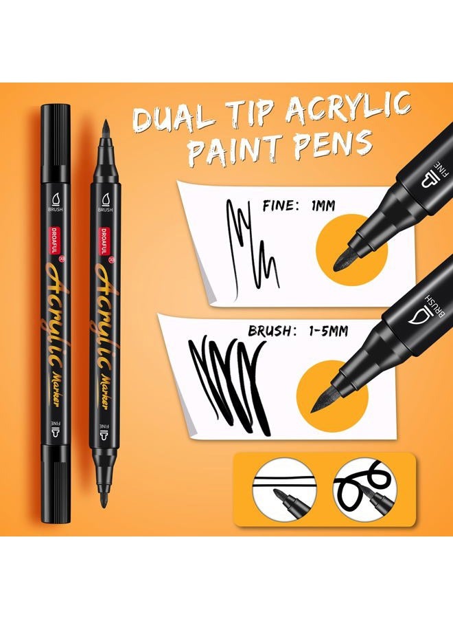 Droaful Black Acrylic Paint Pens Markers, 6 Pc Dual Tips Waterproof Paint Markers For Rock Painting, Fabric, Metal, Glass, Wood, Canvas, Ceramic, Pumpkins, Eggs, Plastic, Non-Toxic & Odor (6 Black) - Image 2