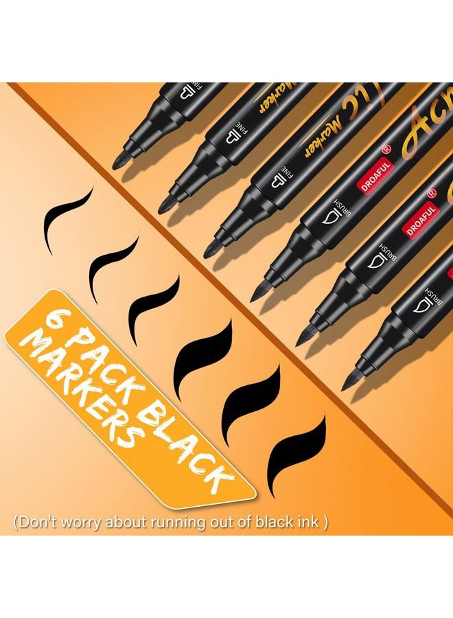 Droaful Black Acrylic Paint Pens Markers, 6 Pc Dual Tips Waterproof Paint Markers For Rock Painting, Fabric, Metal, Glass, Wood, Canvas, Ceramic, Pumpkins, Eggs, Plastic, Non-Toxic & Odor (6 Black) - Image 4