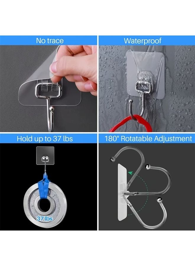 10 Pack Transparent Heavy Duty Adhesive Hooks 37 Lbs Max Load Waterproof Traceless - Image 4