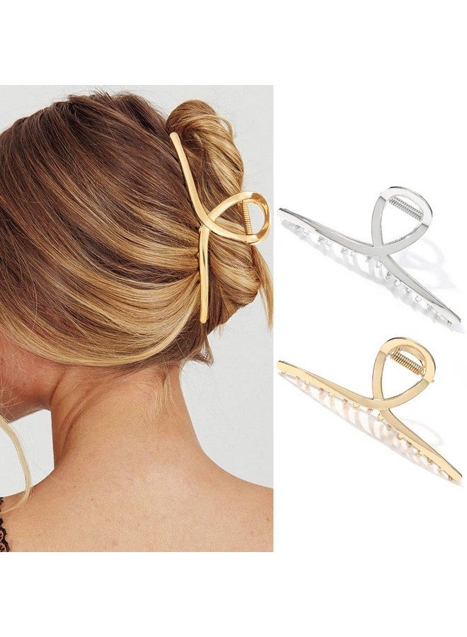 CAKURE Gold Hair Claw Clips Metal Alloy Hair Clips Claw Large Hair Jaw Clamps Strong Hold Hair Styling Clips Hair Accessories for Women and Girls (Pack of 2) - Image 1