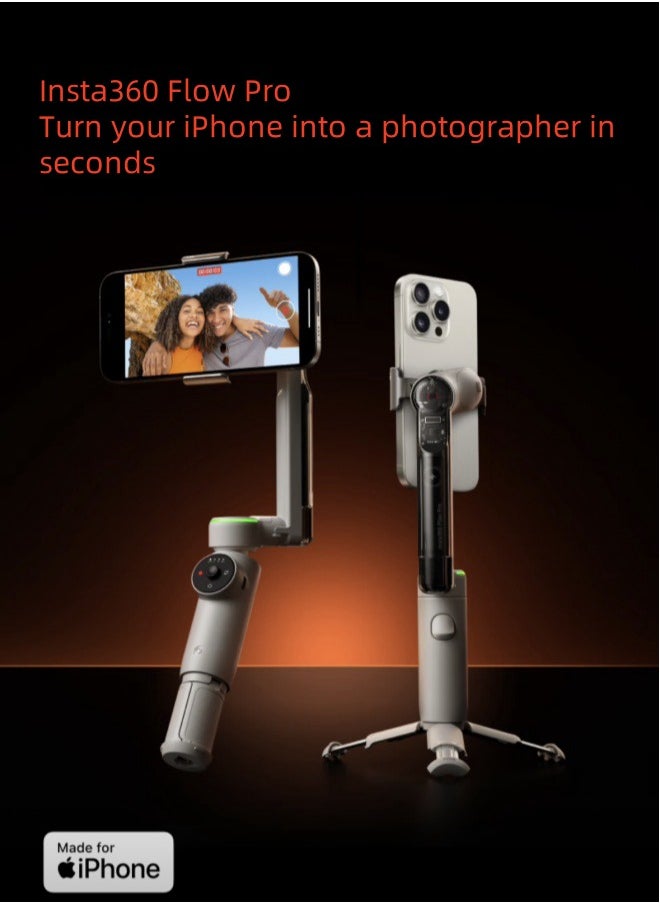 انستا 360 - فلو برو مثبت الهاتف المحمول المحمول Gimbal الذكي اتبع لقطة مضادة للاهتزاز سيلفي عصا ترايبود محمولة قابلة للطي الجمال قطعة أثرية Reverie Gray الإصدار القياسي - Image 1