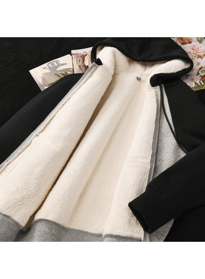 Flying in the snow Warm Up The Whole Winter] Fleece Hoodie Women's Jacket Autumn Winter Color-blocking Loose Hooded Cardigan Casual Top - Image 4