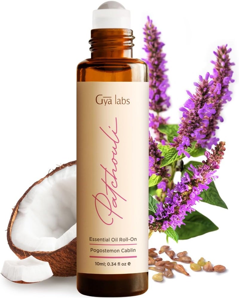 زيت باتشولي العطري من جيا لابز - 100% زيت باتشولي طبيعي للنساء، زيت عطر مهدئ، خالي من الكحول، بحجم السفر (0.34 أونصة سائلة)