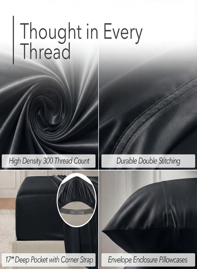 DECOLURE 100% Organic Viscose Derived from Bamboo Sheets Queen Size 6pcs - Ultra Soft & Luxuriously Cooling, 17" Deep Pocket, Double Stitching, Perfect for Hot Sleepers - Queen Bed Sheets (Black) - Image 4