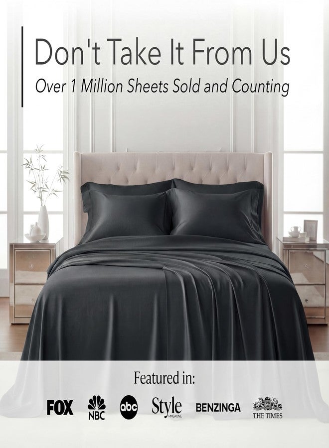 DECOLURE 100% Organic Viscose Derived from Bamboo Sheets Queen Size 6pcs - Ultra Soft & Luxuriously Cooling, 17" Deep Pocket, Double Stitching, Perfect for Hot Sleepers - Queen Bed Sheets (Black) - Image 5