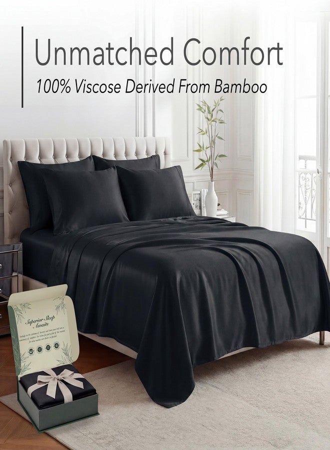 DECOLURE 100% Organic Viscose Derived from Bamboo Sheets Queen Size 6pcs - Ultra Soft & Luxuriously Cooling, 17" Deep Pocket, Double Stitching, Perfect for Hot Sleepers - Queen Bed Sheets (Black) - Image 2